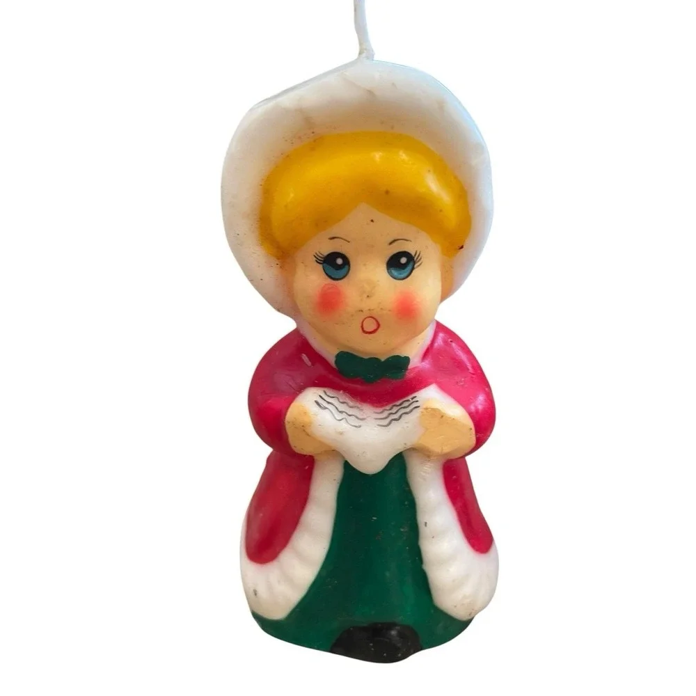 Vintage Christmas Candles Lot 8 Mid Century Red Green Santa Snowman Caroler MCM